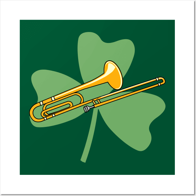 Shamrock Trombone St. Patrick's Day Musical Instrument Wall Art by Barthol Graphics